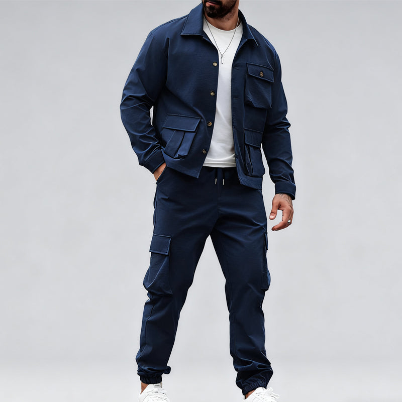 💥Herren Vintage Multi-Pocket Zweiteiler Anzug (Jacke und Overall)-7