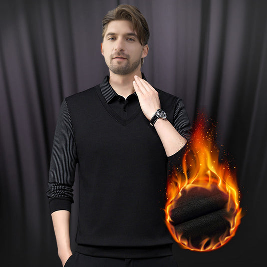 Zweiteiliges Strickhemd mit Reversimitat für Herren Nein
