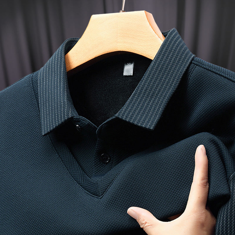 Zweiteiliges Strickhemd mit Reversimitat für Herren Nein-3