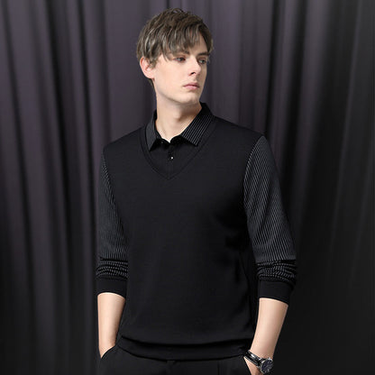 Zweiteiliges Strickhemd mit Reversimitat für Herren Nein-2