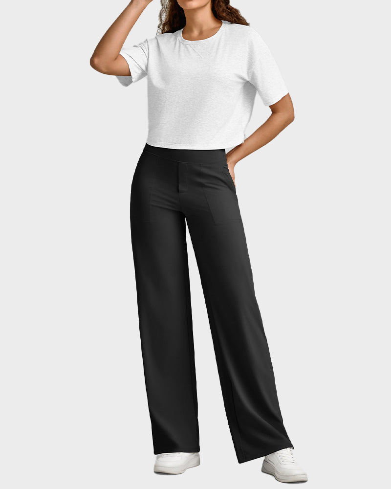 💖LAST-DAY-AKTION – 50 % RABATT 💖 Lässige Yoga-Hose mit weitem Bein für Damen mit hoher Taille und Stretch-32