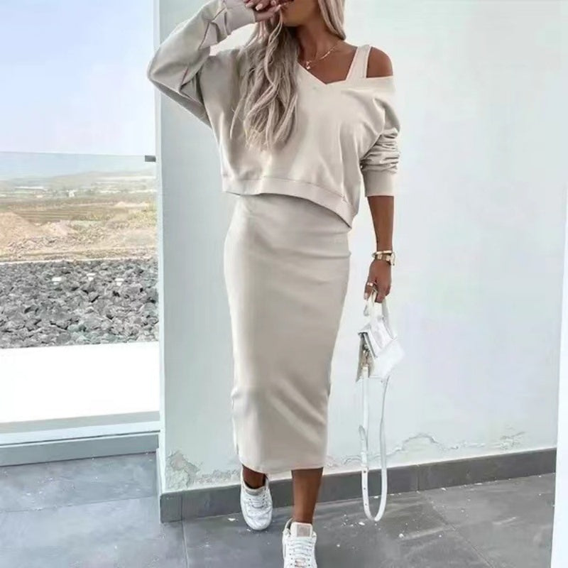 ❤️2-teiliges Set für Damen: Ärmelloses Kleid & lockerer Pullover mit V-Ausschnitt-5