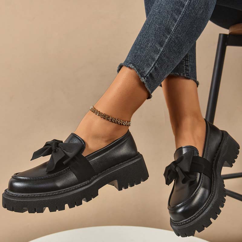 🩷Stilvolle süße Plateau-Loafer mit Schleife-7