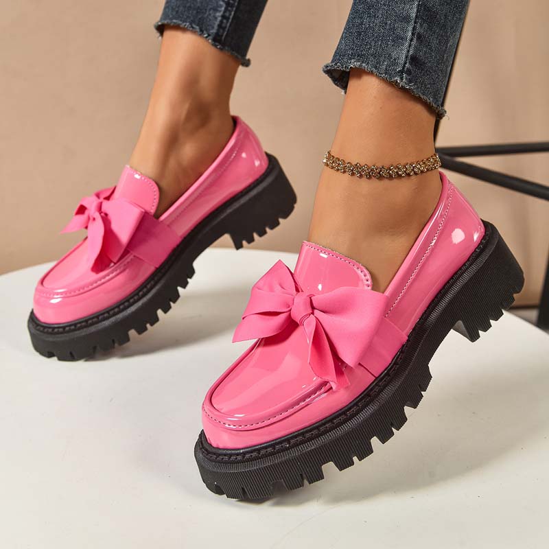 🩷Stilvolle süße Plateau-Loafer mit Schleife-10