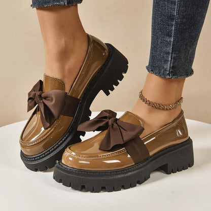 🩷Stilvolle süße Plateau-Loafer mit Schleife-11