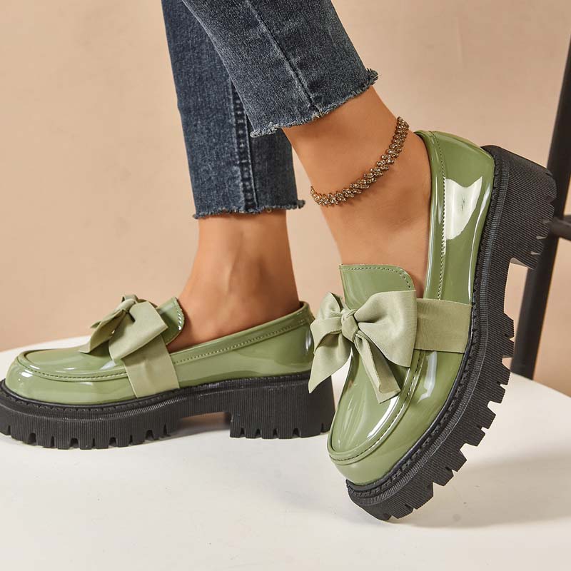 🩷Stilvolle süße Plateau-Loafer mit Schleife-12