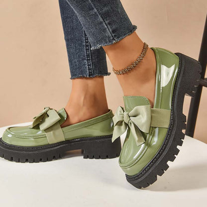 🩷Stilvolle süße Plateau-Loafer mit Schleife-12