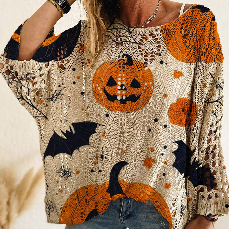 Damen-Halloween-Strickpullover im lockeren Schnitt mit Fledermausärmel-2