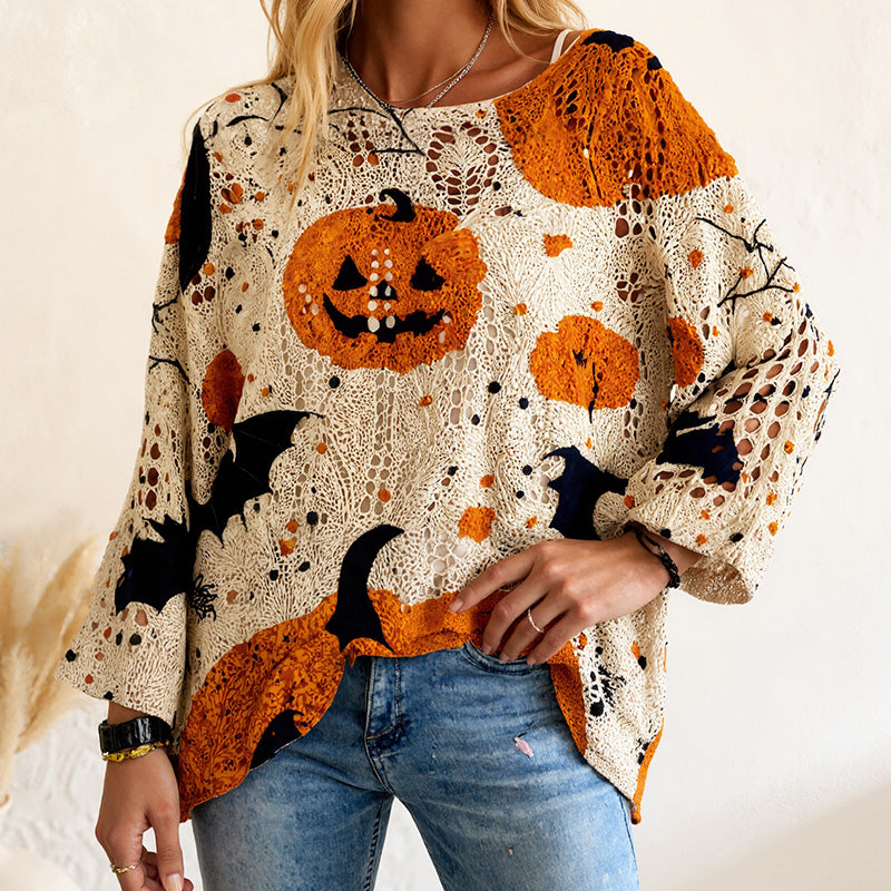 Damen-Halloween-Strickpullover im lockeren Schnitt mit Fledermausärmel-3