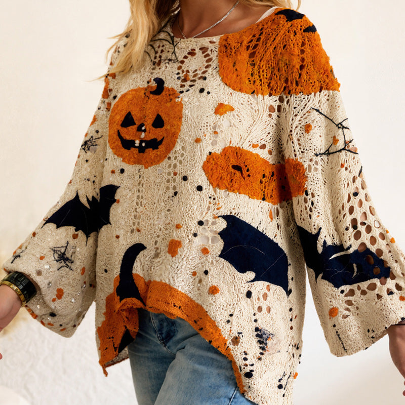 Damen-Halloween-Strickpullover im lockeren Schnitt mit Fledermausärmel-4
