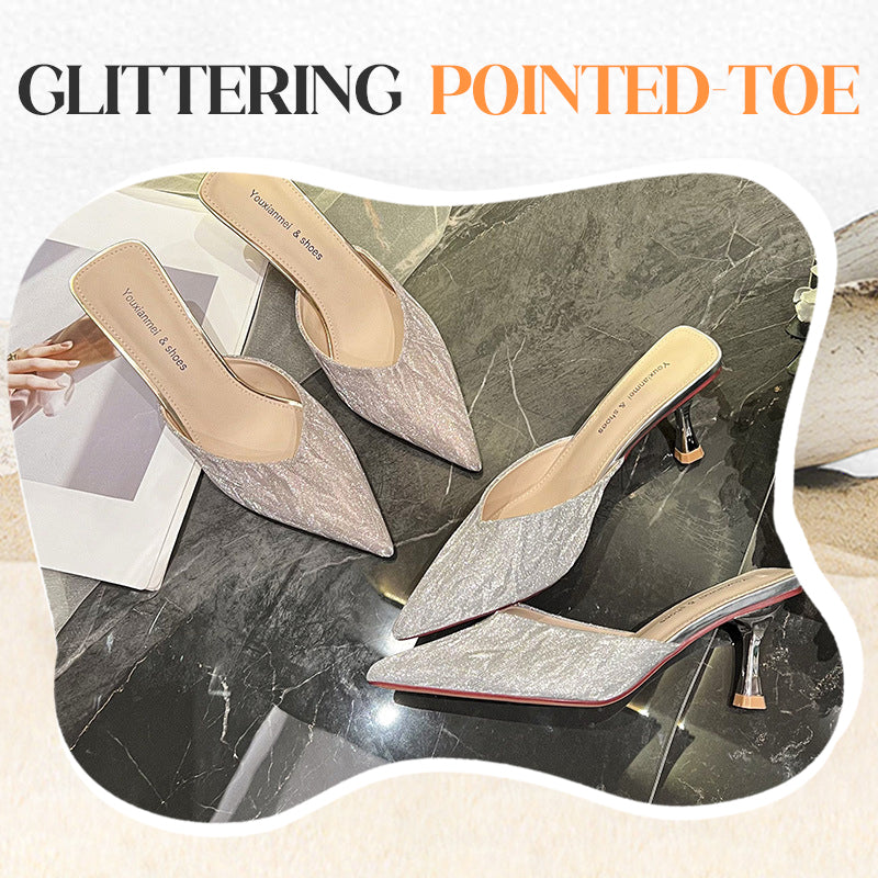 Glittering Pointed-Toe High Heel Sandals-5