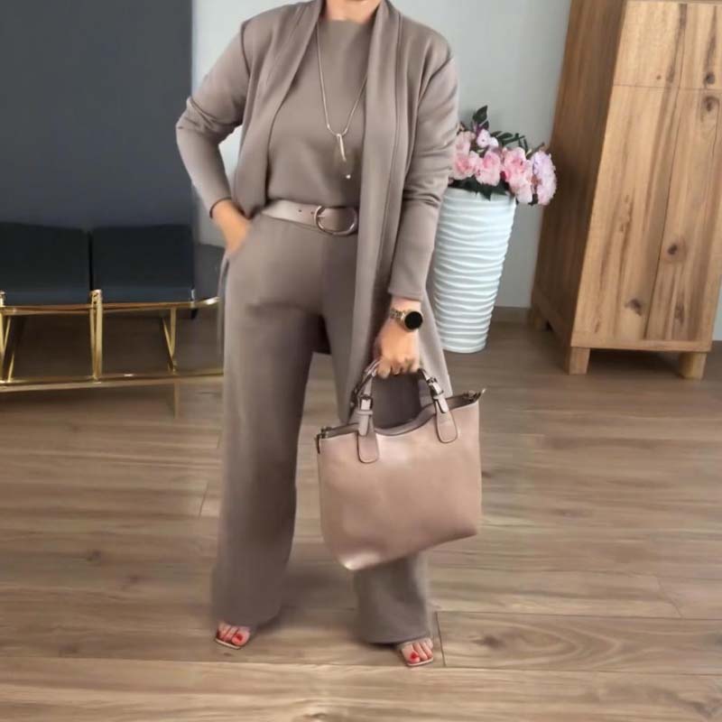 ⏳Zeitlich begrenztes Sonderangebot⏰ Elegantes 3-teiliges Set bestehend aus langem Cardigan, Oberteil und Hose💞-9