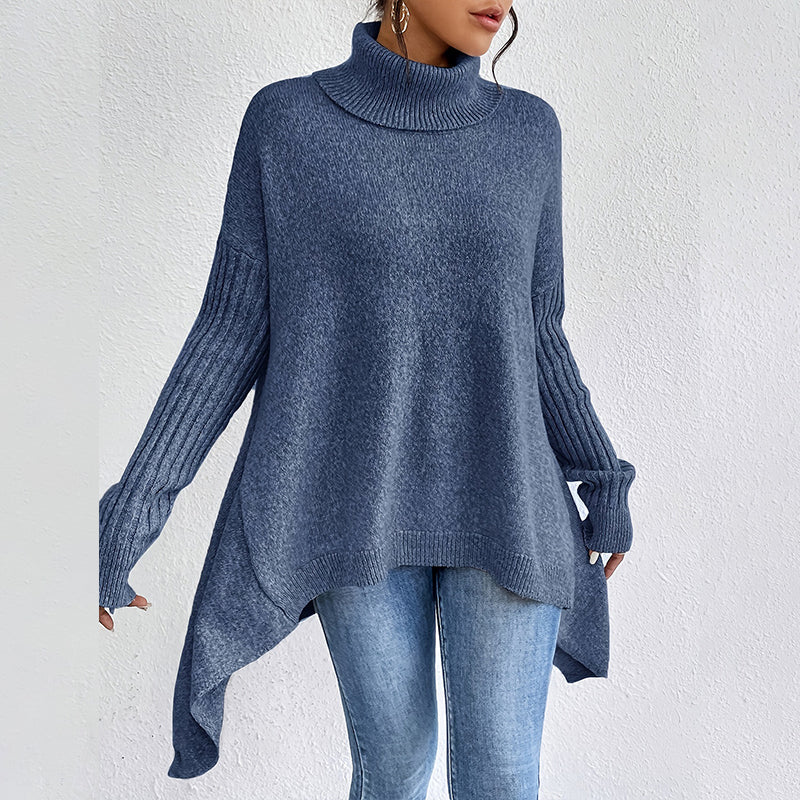 💖 Modischer Damenpullover in Volltonfarbe mit überschnittener Schulter, hohem Halsausschnitt und grobem Strick-6