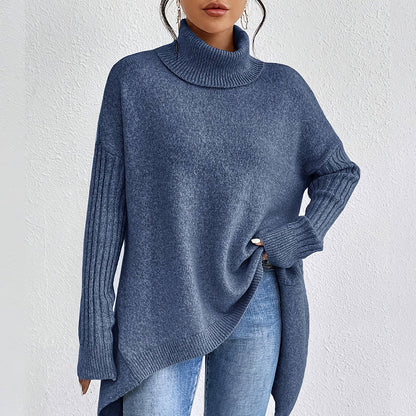 💖 Modischer Damenpullover in Volltonfarbe mit überschnittener Schulter, hohem Halsausschnitt und grobem Strick-5
