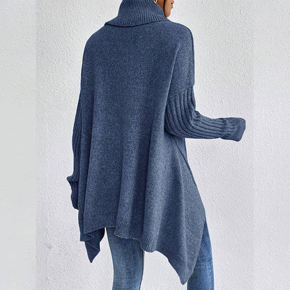 💖 Modischer Damenpullover in Volltonfarbe mit überschnittener Schulter, hohem Halsausschnitt und grobem Strick-8