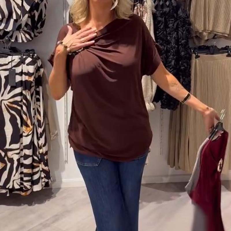 Women's Stylish Asymmetric Neckline Short Sleeve Top-1