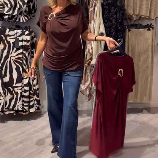 Women's Stylish Asymmetric Neckline Short Sleeve Top