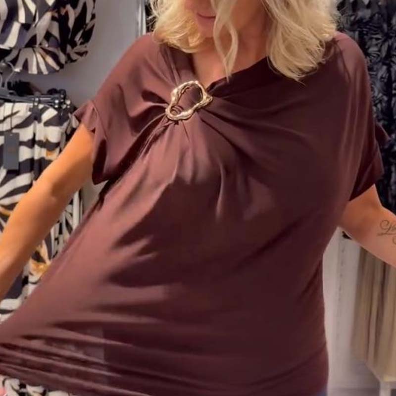Women's Stylish Asymmetric Neckline Short Sleeve Top-2
