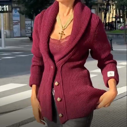 Women's Deep-Neck Front-Button Knit Sweater