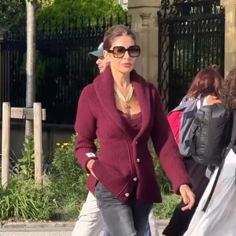 Women's Deep-Neck Front-Button Knit Sweater-2