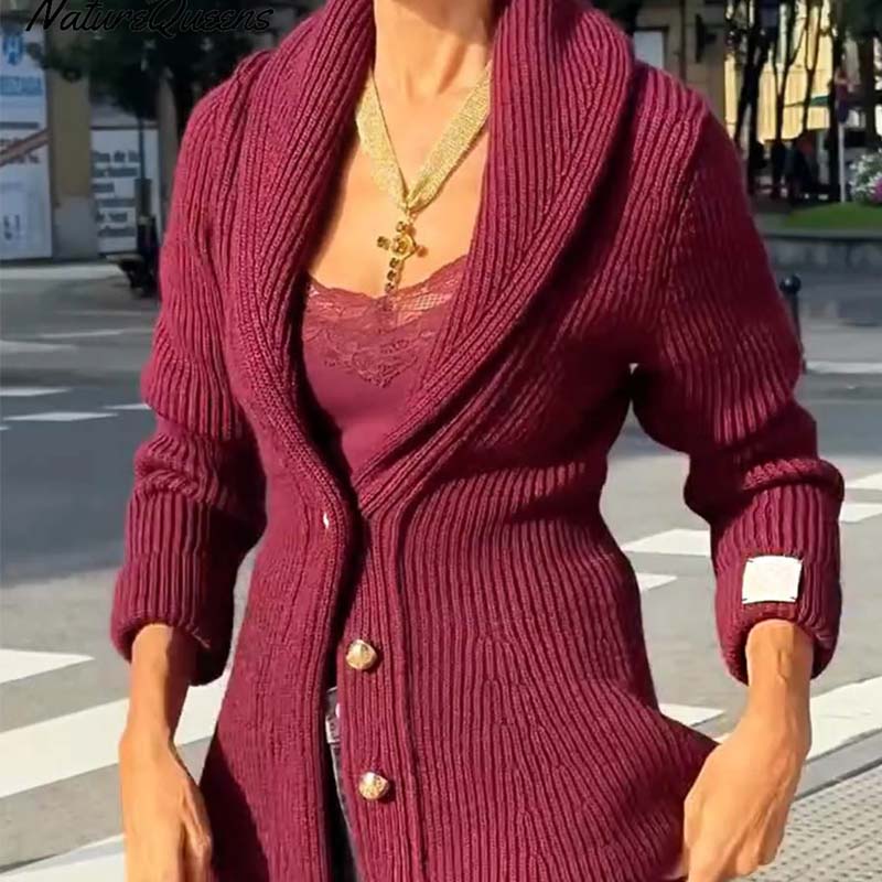 Women's Deep-Neck Front-Button Knit Sweater-3