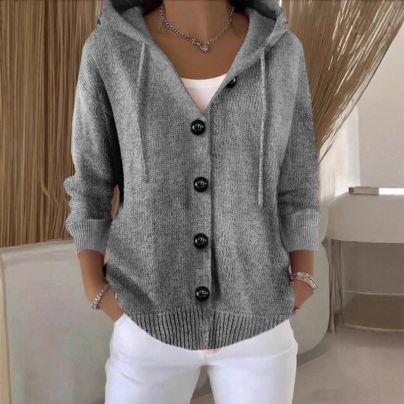 💕Einfarbige, langärmelige, kurze Strickjacke mit Kapuze für Damen, ein Must-Have für den Herbst-1