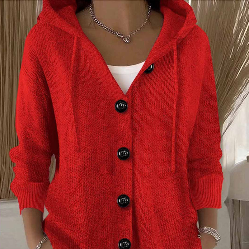 💕Einfarbige, langärmelige, kurze Strickjacke mit Kapuze für Damen, ein Must-Have für den Herbst-6