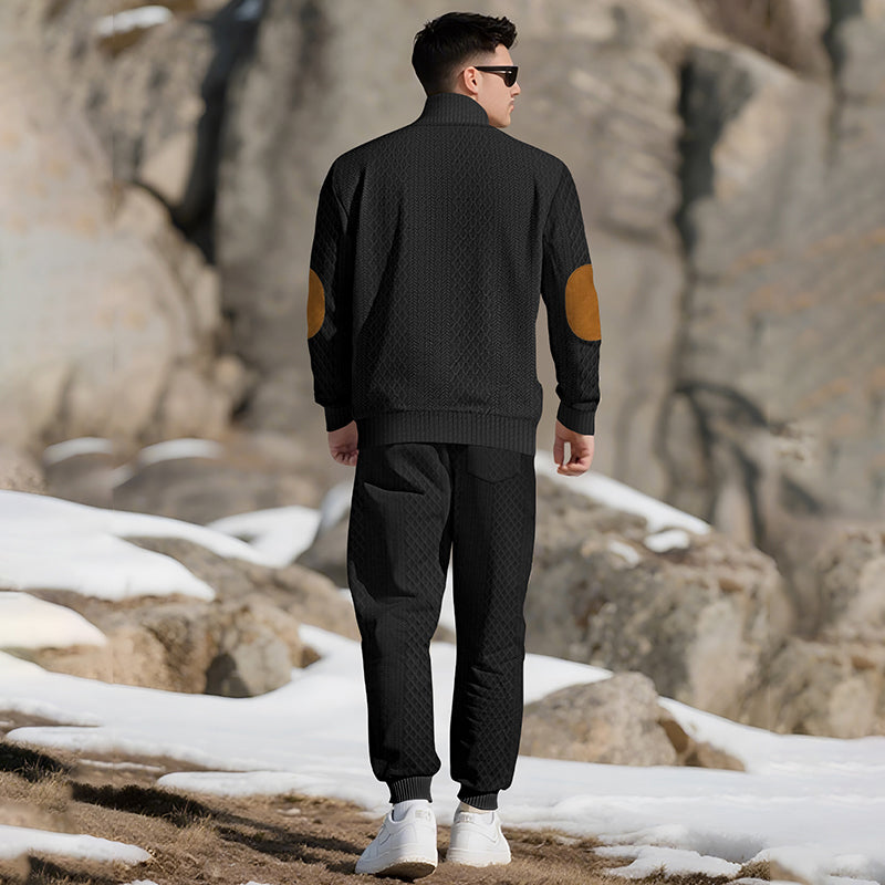 🔥Lässiges Jacquard-Oberteil mit Stehkragen und Hose mit elastischen Bündchen-7