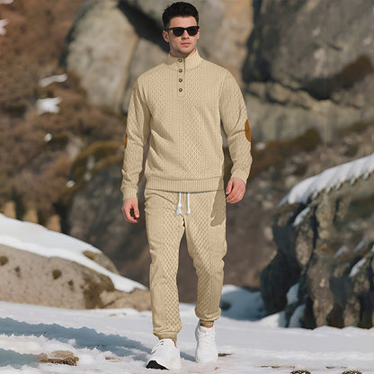 🔥Lässiges Jacquard-Oberteil mit Stehkragen und Hose mit elastischen Bündchen-1