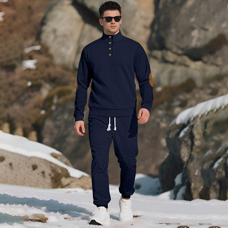 🔥Lässiges Jacquard-Oberteil mit Stehkragen und Hose mit elastischen Bündchen-3