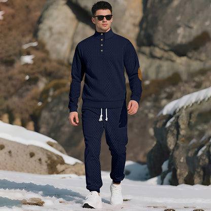 🔥Lässiges Jacquard-Oberteil mit Stehkragen und Hose mit elastischen Bündchen-3