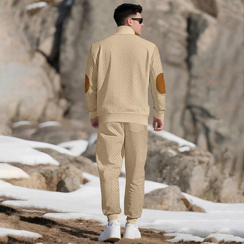 🔥Lässiges Jacquard-Oberteil mit Stehkragen und Hose mit elastischen Bündchen-8