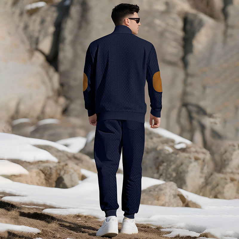 🔥Lässiges Jacquard-Oberteil mit Stehkragen und Hose mit elastischen Bündchen-9