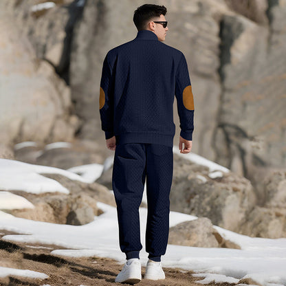 🔥Lässiges Jacquard-Oberteil mit Stehkragen und Hose mit elastischen Bündchen-9