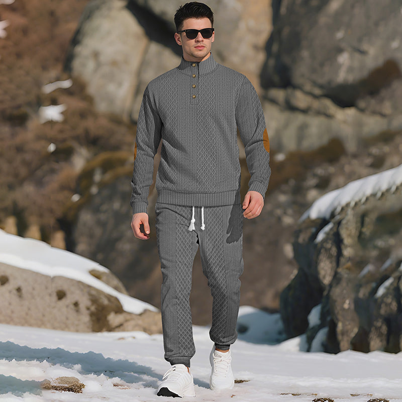 🔥Lässiges Jacquard-Oberteil mit Stehkragen und Hose mit elastischen Bündchen-4