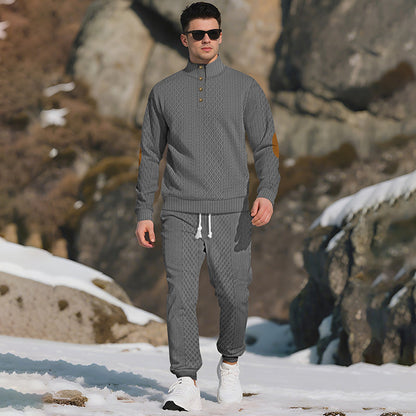 🔥Lässiges Jacquard-Oberteil mit Stehkragen und Hose mit elastischen Bündchen-4