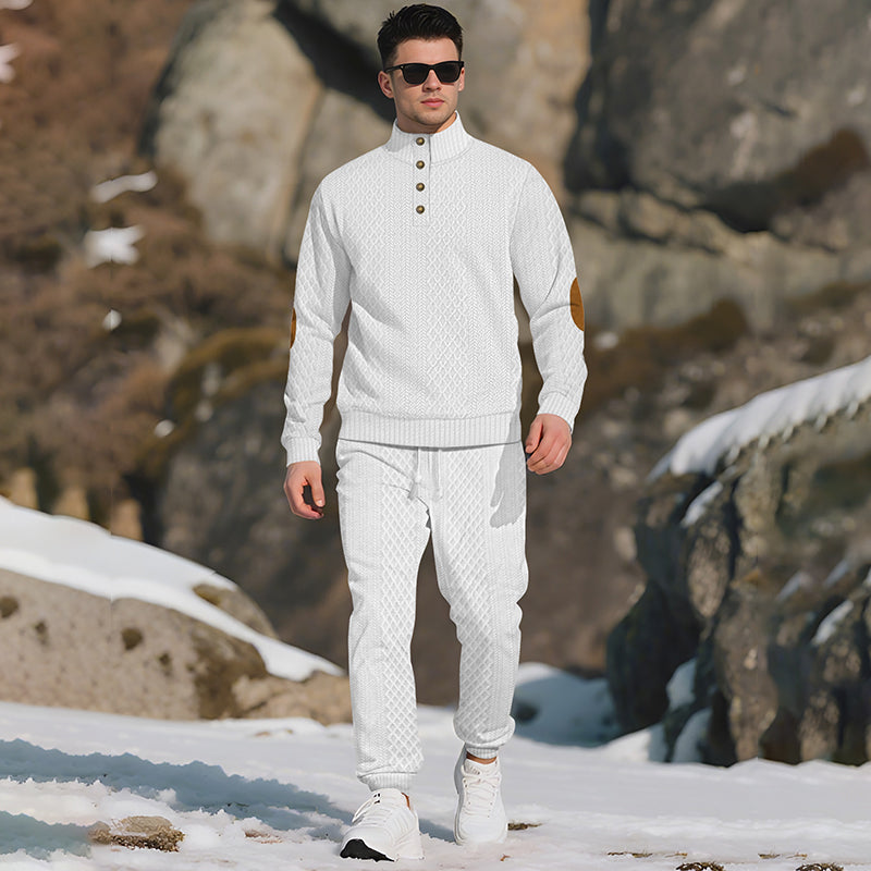 🔥Lässiges Jacquard-Oberteil mit Stehkragen und Hose mit elastischen Bündchen-11