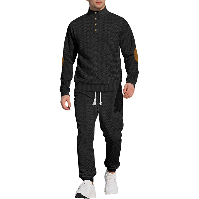 🔥Lässiges Jacquard-Oberteil mit Stehkragen und Hose mit elastischen Bündchen-16