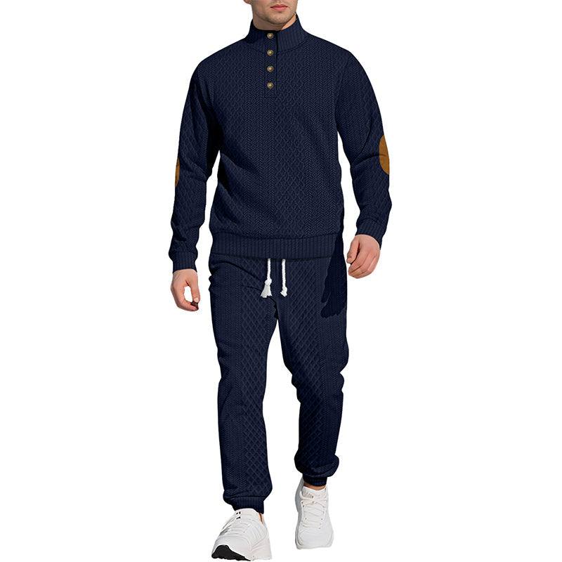 🔥Lässiges Jacquard-Oberteil mit Stehkragen und Hose mit elastischen Bündchen-17