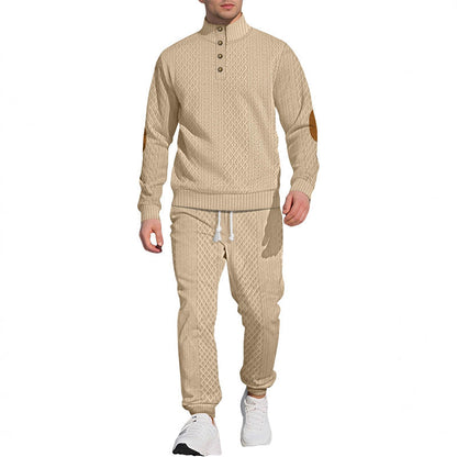 🔥Lässiges Jacquard-Oberteil mit Stehkragen und Hose mit elastischen Bündchen-6