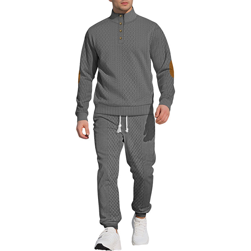 🔥Lässiges Jacquard-Oberteil mit Stehkragen und Hose mit elastischen Bündchen-18