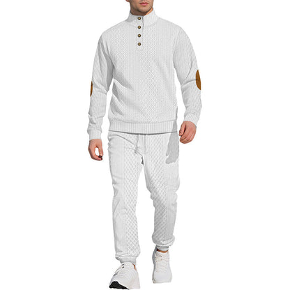 🔥Lässiges Jacquard-Oberteil mit Stehkragen und Hose mit elastischen Bündchen-5