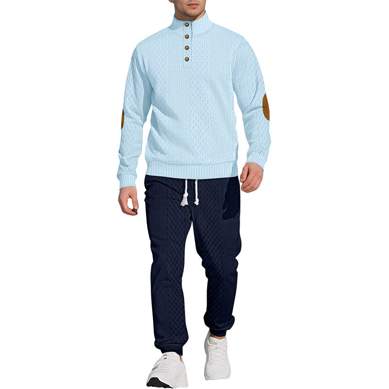 🔥Lässiges Jacquard-Oberteil mit Stehkragen und Hose mit elastischen Bündchen-2