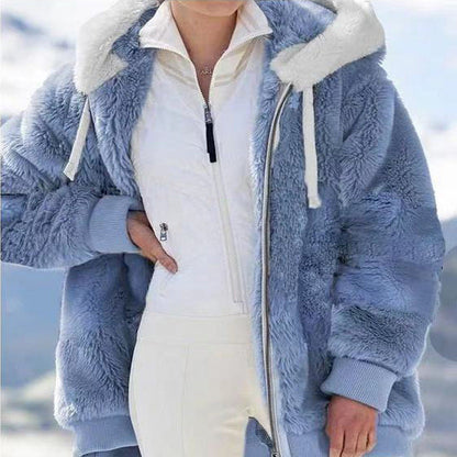 Ein Must-Have für kaltes Wetter ✨ Neue, lockere Plüschjacke mit Reißverschluss und Kapuze für Herbst und Winter, warm und bequem, ohne sperrig zu sein-1