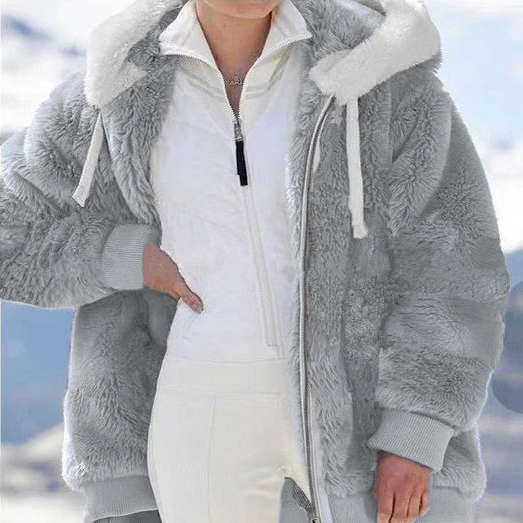Ein Must-Have für kaltes Wetter ✨ Neue, lockere Plüschjacke mit Reißverschluss und Kapuze für Herbst und Winter, warm und bequem, ohne sperrig zu sein