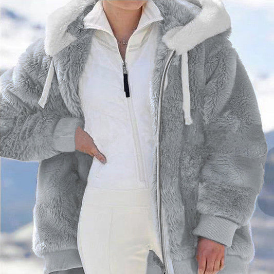 Ein Must-Have für kaltes Wetter ✨ Neue, lockere Plüschjacke mit Reißverschluss und Kapuze für Herbst und Winter, warm und bequem, ohne sperrig zu sein