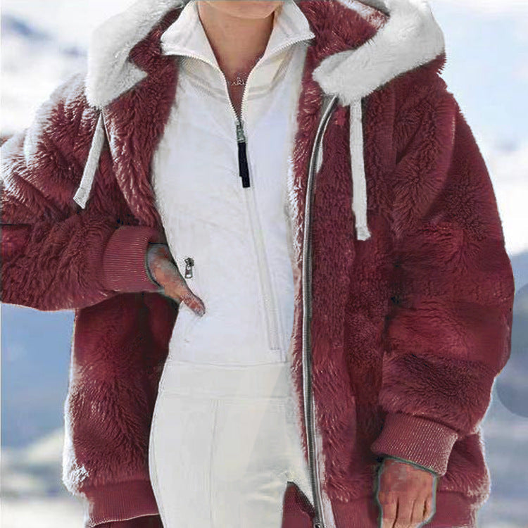 Ein Must-Have für kaltes Wetter ✨ Neue, lockere Plüschjacke mit Reißverschluss und Kapuze für Herbst und Winter, warm und bequem, ohne sperrig zu sein-6