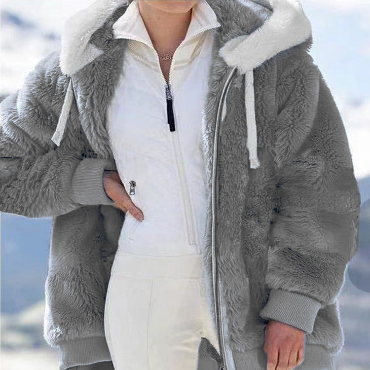 Ein Must-Have für kaltes Wetter ✨ Neue, lockere Plüschjacke mit Reißverschluss und Kapuze für Herbst und Winter, warm und bequem, ohne sperrig zu sein-7
