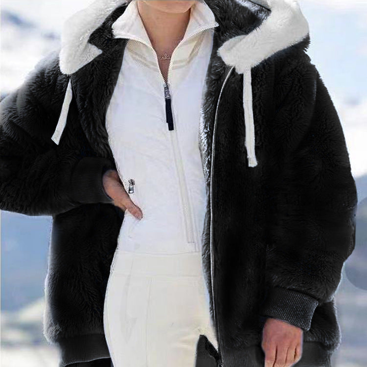 Ein Must-Have für kaltes Wetter ✨ Neue, lockere Plüschjacke mit Reißverschluss und Kapuze für Herbst und Winter, warm und bequem, ohne sperrig zu sein-8
