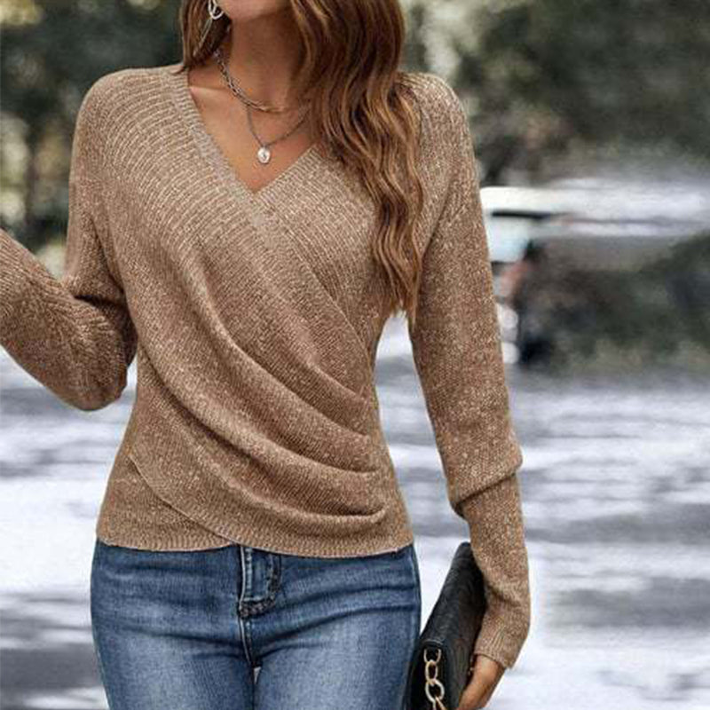 🔥🔥Nur für kurze Zeit 50% Rabatt👚Elegantes, lässiges Strickoberteil mit V-Ausschnitt für Damen-2